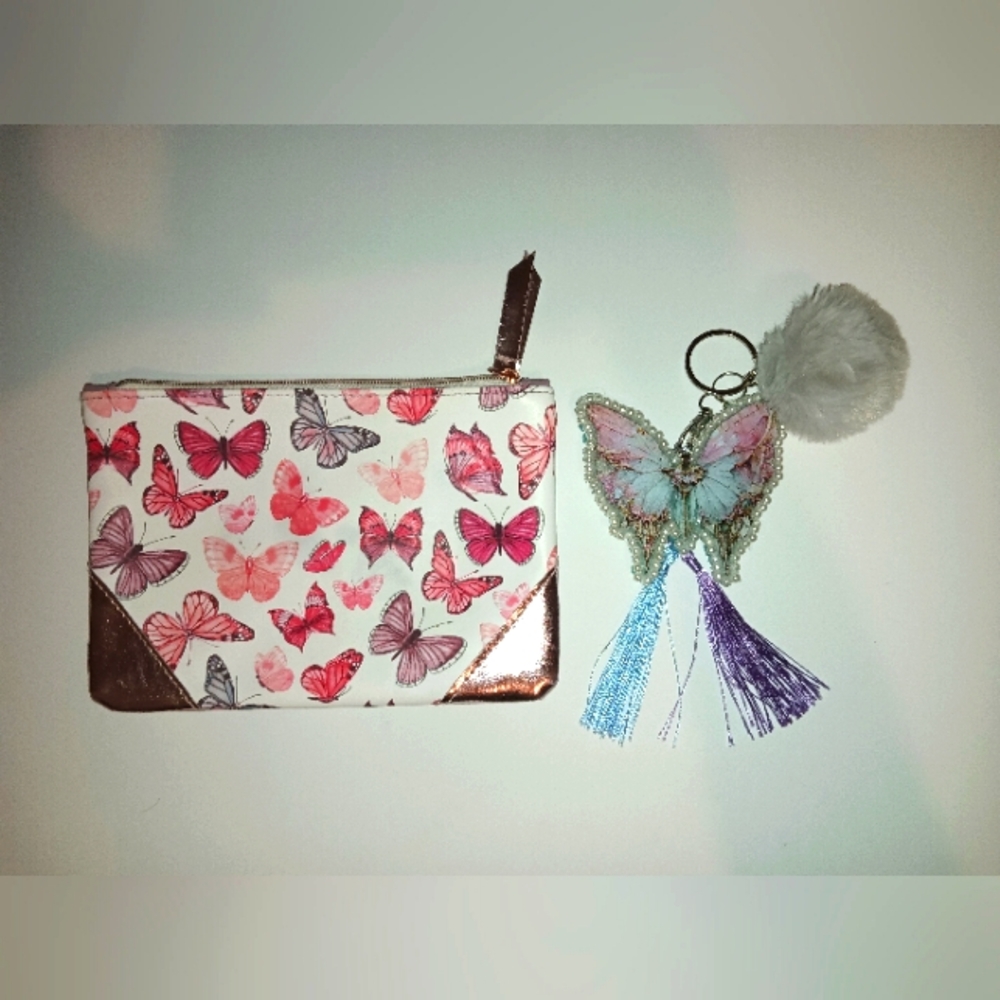 Butterfly Cosmetic Bag And Keychain